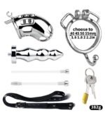 Stainless Steel Male Chastity Cage with Hollow Plug and Catheter - Image 4