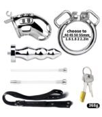 Stainless Steel Male Chastity Cage with Hollow Plug and Catheter - Image 3