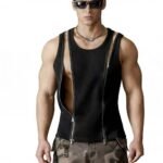 Men’s Black Zip-Up Sleeveless Fitness Tank