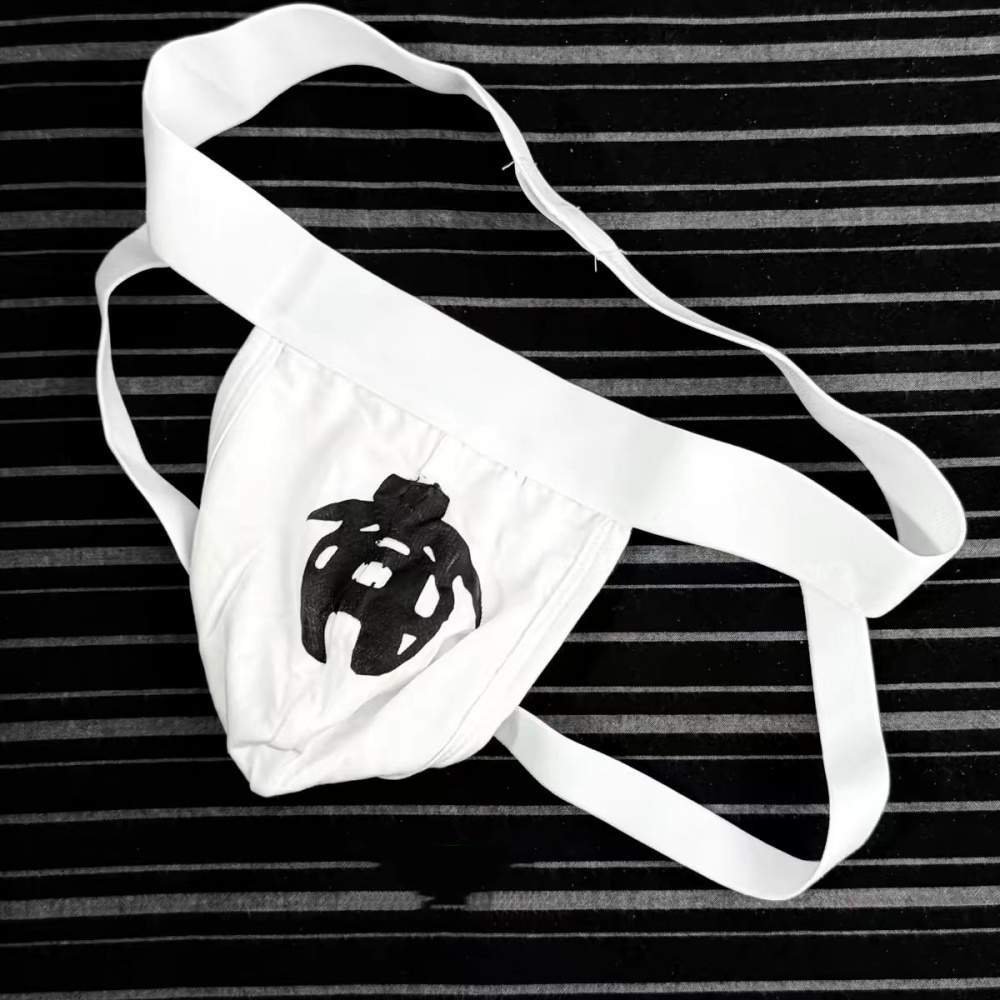 3 (1) White Chastity Cage Print Briefs - Image 1
